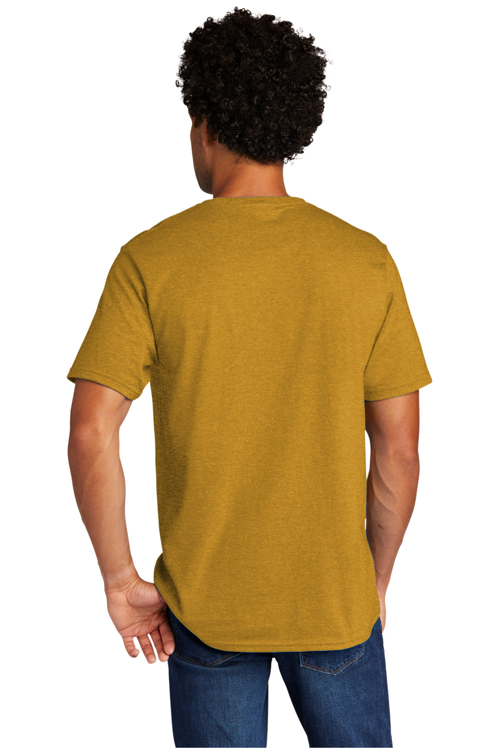 Port & Company PC330 Mens Short Sleeve Crewneck T-Shirt Heather Ochre Yellow Model Back