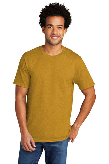 Port & Company PC330 Mens Short Sleeve Crewneck T-Shirt Heather Ochre Yellow Model Front