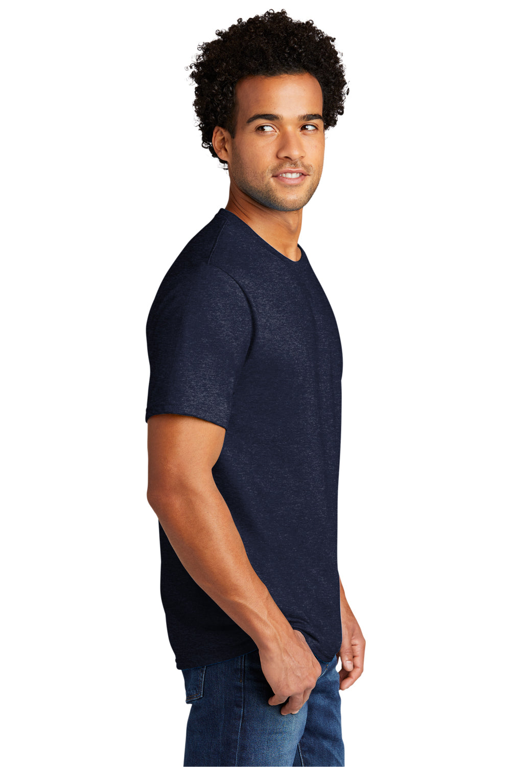 Port & Company PC330 Mens Short Sleeve Crewneck T-Shirt Heather Team Navy Blue Model Side