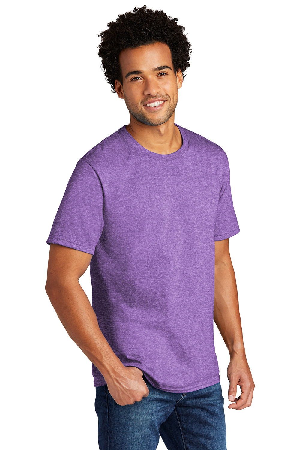 Port & Company PC330 Mens Short Sleeve Crewneck T-Shirt Heather Team Purple Model 3q