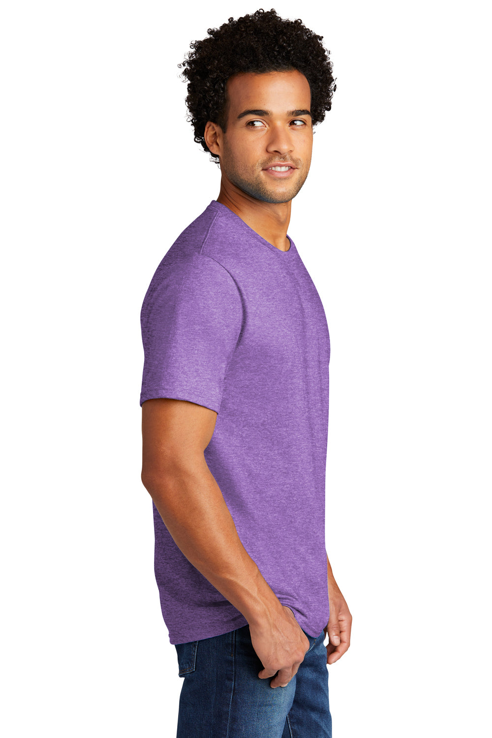 Port & Company PC330 Mens Short Sleeve Crewneck T-Shirt Heather Team Purple Model Side