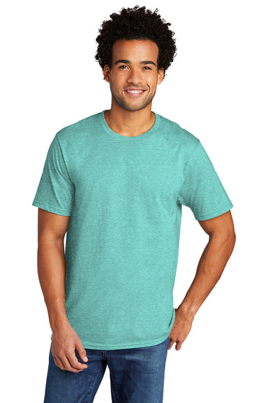 Port & Company PC330 Mens Short Sleeve Crewneck T-Shirt Heather Vivid Teal Green Model Front