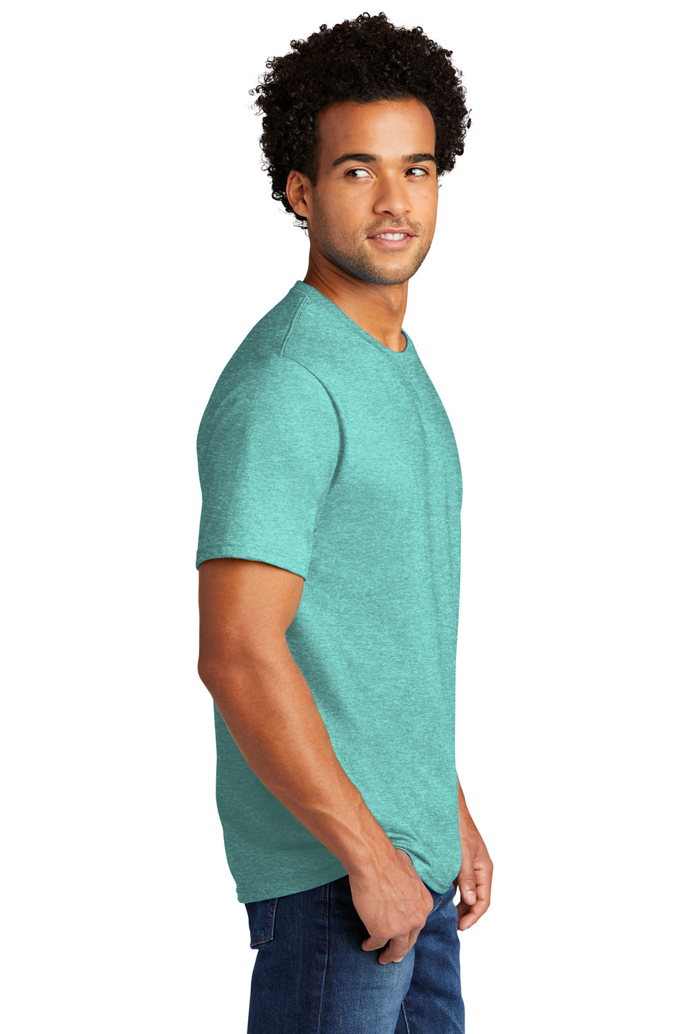 Port & Company PC330 Mens Short Sleeve Crewneck T-Shirt Heather Vivid Teal Green Model Side