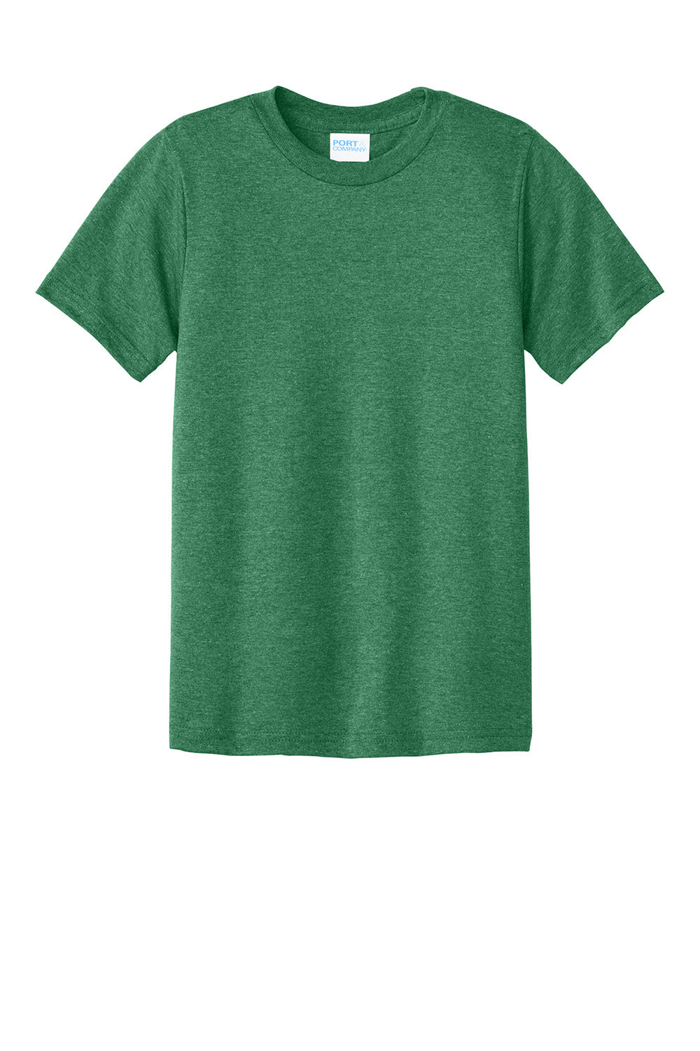 Port & Company PC340Y Youth CVC Short Sleeve Crewneck T-Shirt Heather Athletic Kelly Green Flat Front