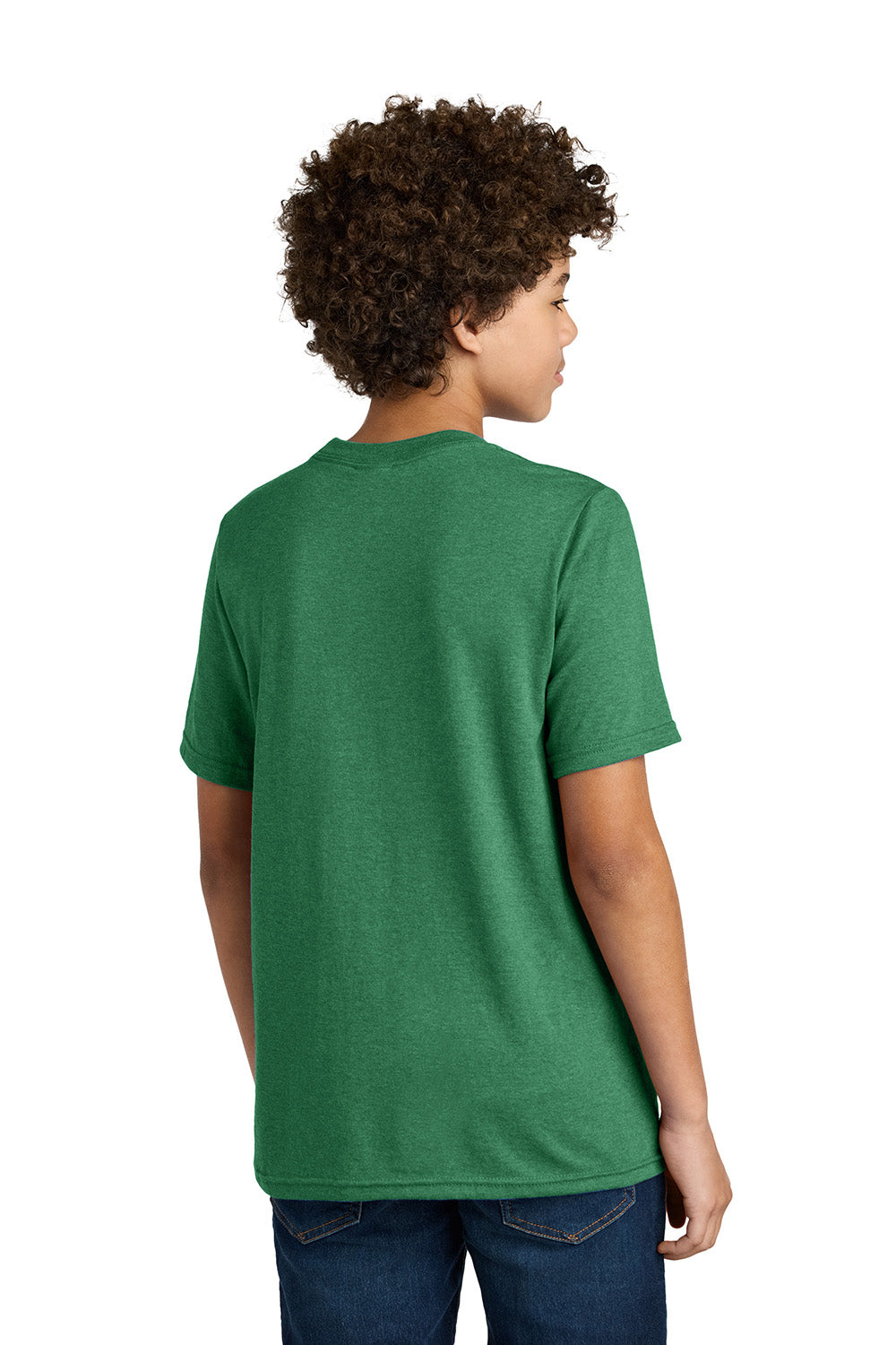 Port & Company PC340Y Youth CVC Short Sleeve Crewneck T-Shirt Heather Athletic Kelly Green Model Back