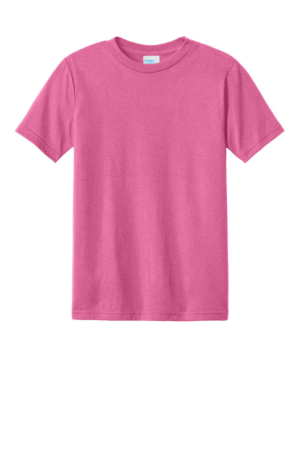 Port & Company PC340Y Youth CVC Short Sleeve Crewneck T-Shirt Awareness Pink Flat Front