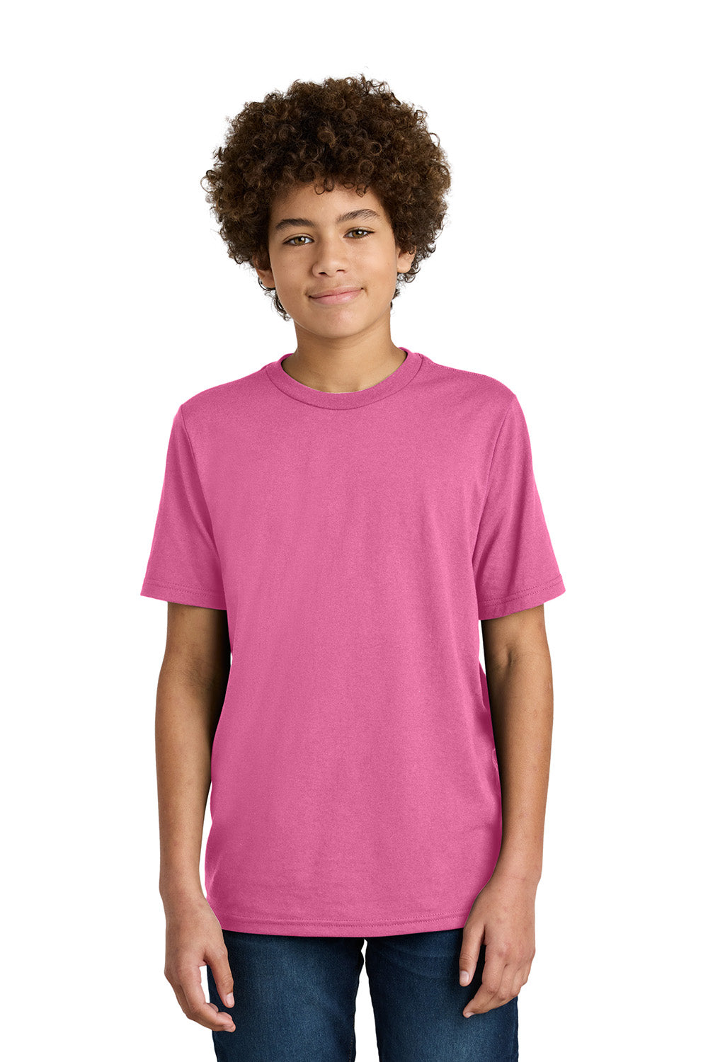 Port & Company PC340Y Youth CVC Short Sleeve Crewneck T-Shirt Awareness Pink Model Front