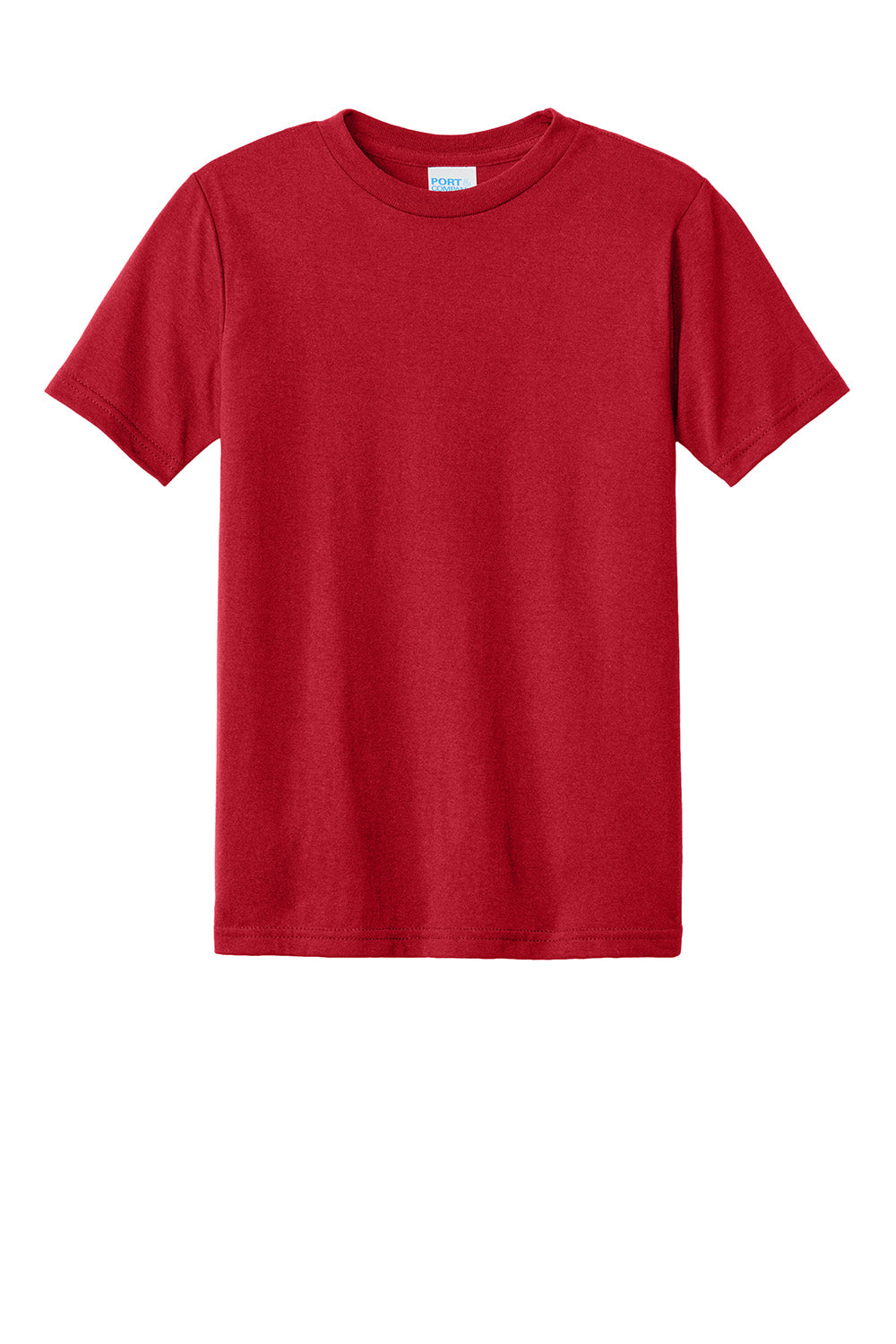 Port & Company PC340Y Youth CVC Short Sleeve Crewneck T-Shirt Red Flat Front