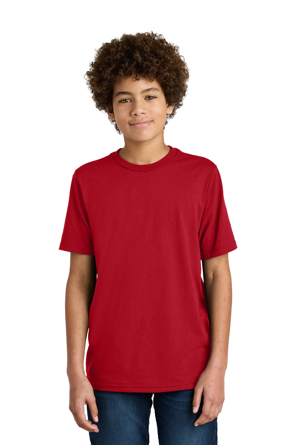 Port & Company PC340Y Youth CVC Short Sleeve Crewneck T-Shirt Red Model Front