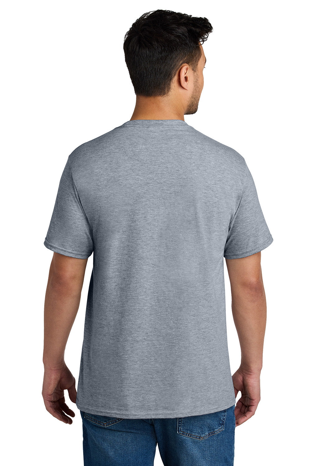 Port & Company PC340 Mens CVC Short Sleeve Crewneck T-Shirt Heather Grey Model Back