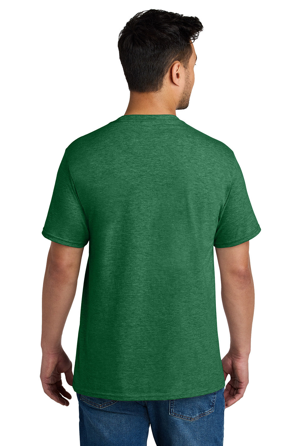 Port & Company PC340 Mens CVC Short Sleeve Crewneck T-Shirt Heather Athletic Kelly Green Model Back