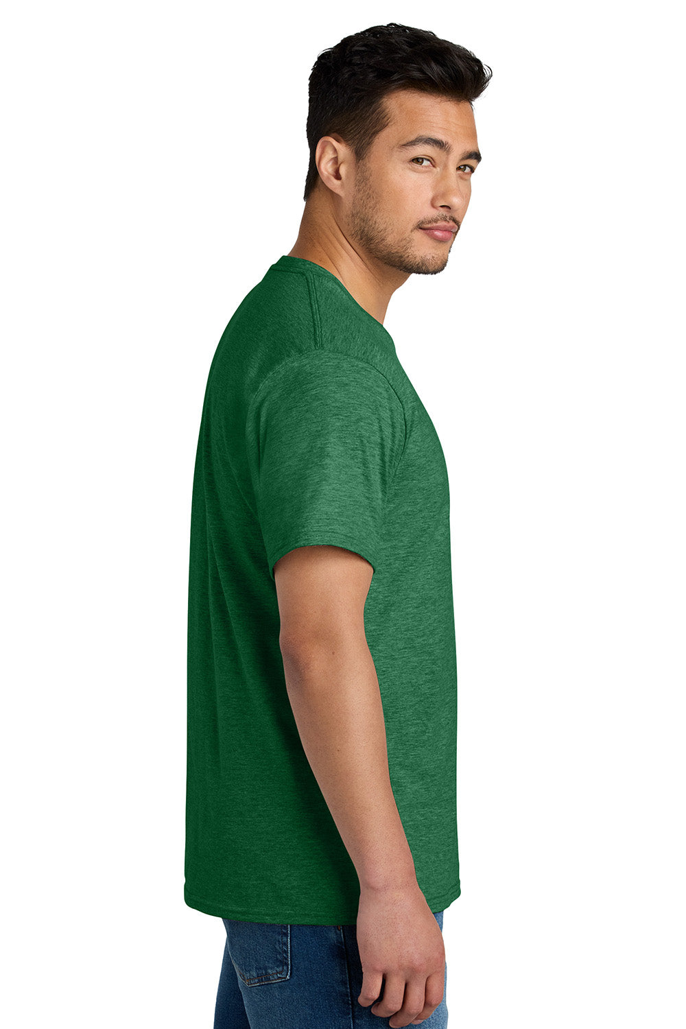 Port & Company PC340 Mens CVC Short Sleeve Crewneck T-Shirt Heather Athletic Kelly Green Model Side