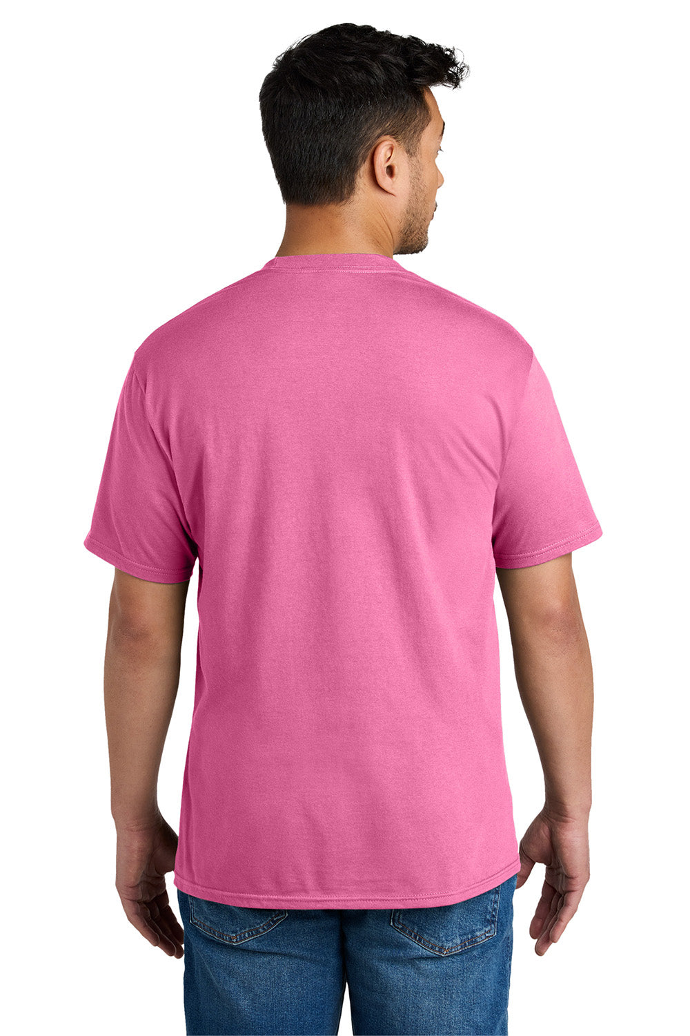 Port & Company PC340 Mens CVC Short Sleeve Crewneck T-Shirt Awareness Pink Model Back