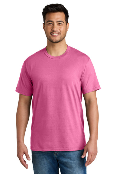 Port & Company PC340 Mens CVC Short Sleeve Crewneck T-Shirt Awareness Pink Model Front