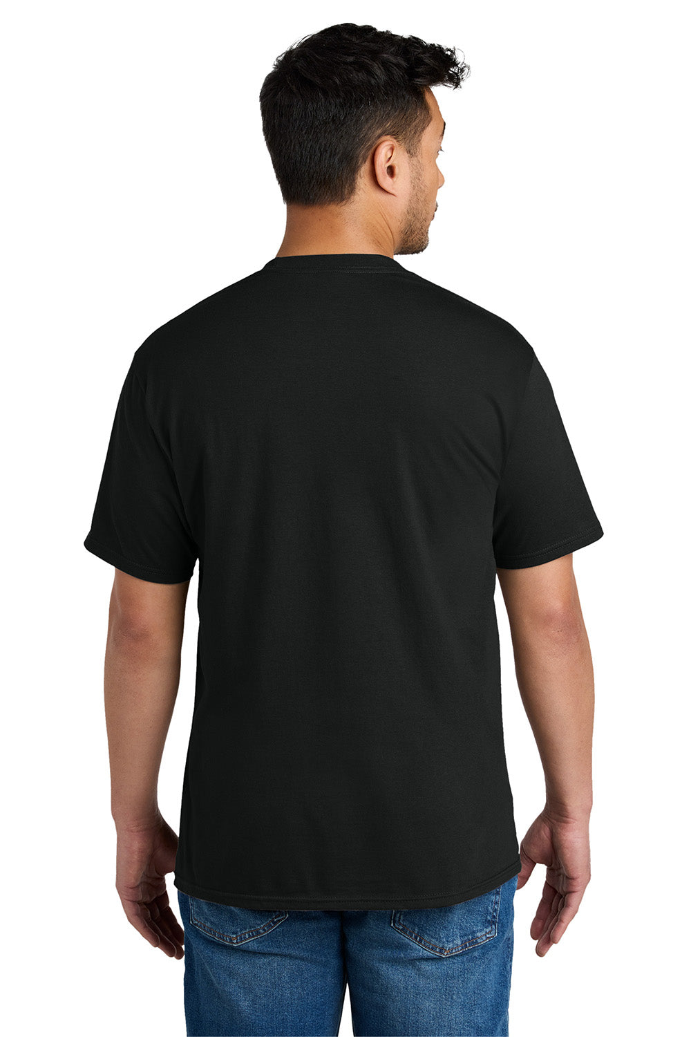 Port & Company PC340 Mens CVC Short Sleeve Crewneck T-Shirt Black Model Back