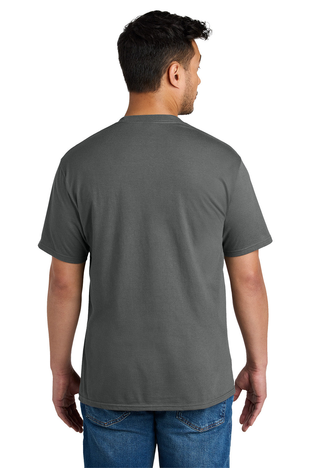 Port & Company PC340 Mens CVC Short Sleeve Crewneck T-Shirt Charcoal Grey Model Back