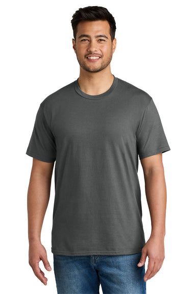 Port & Company PC340 Mens CVC Short Sleeve Crewneck T-Shirt Charcoal Grey Model Front