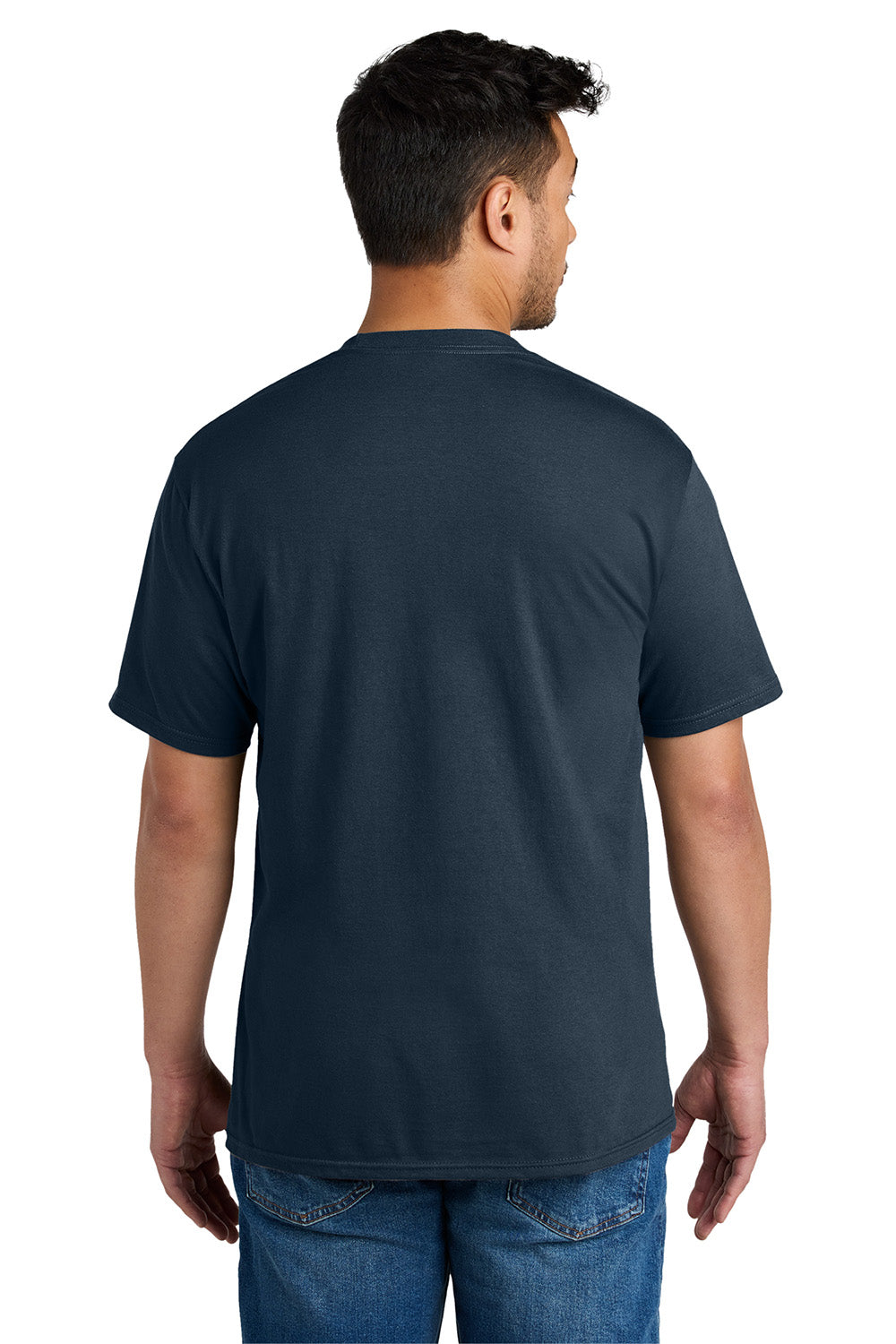 Port & Company PC340 Mens CVC Short Sleeve Crewneck T-Shirt Deep Navy Blue Model Back