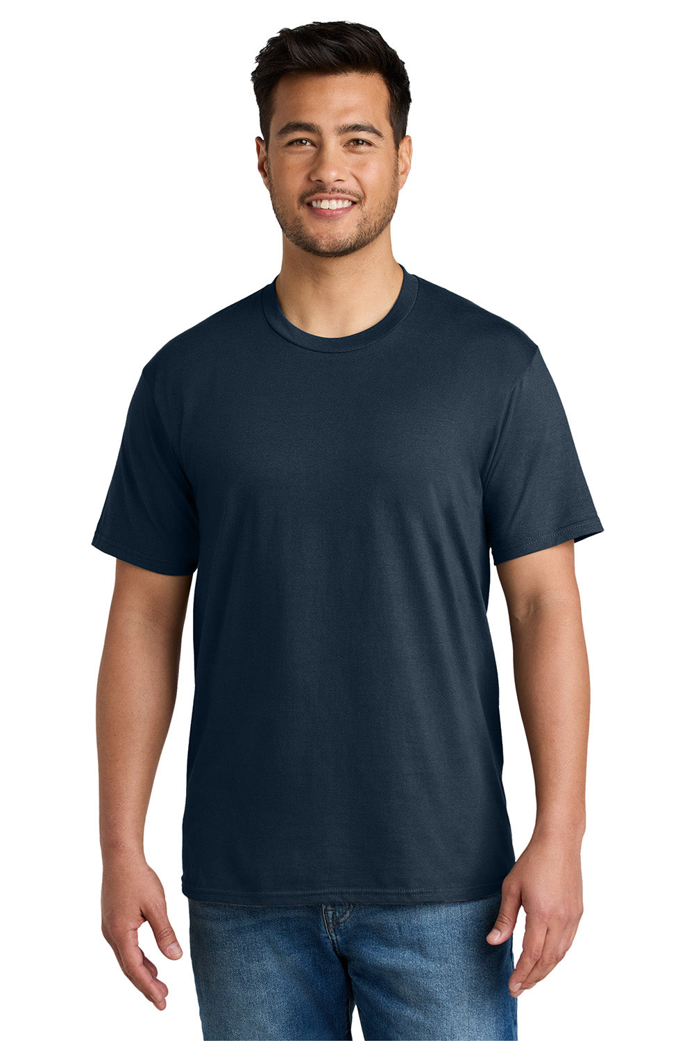 Port & Company PC340 Mens CVC Short Sleeve Crewneck T-Shirt Deep Navy Blue Model Front