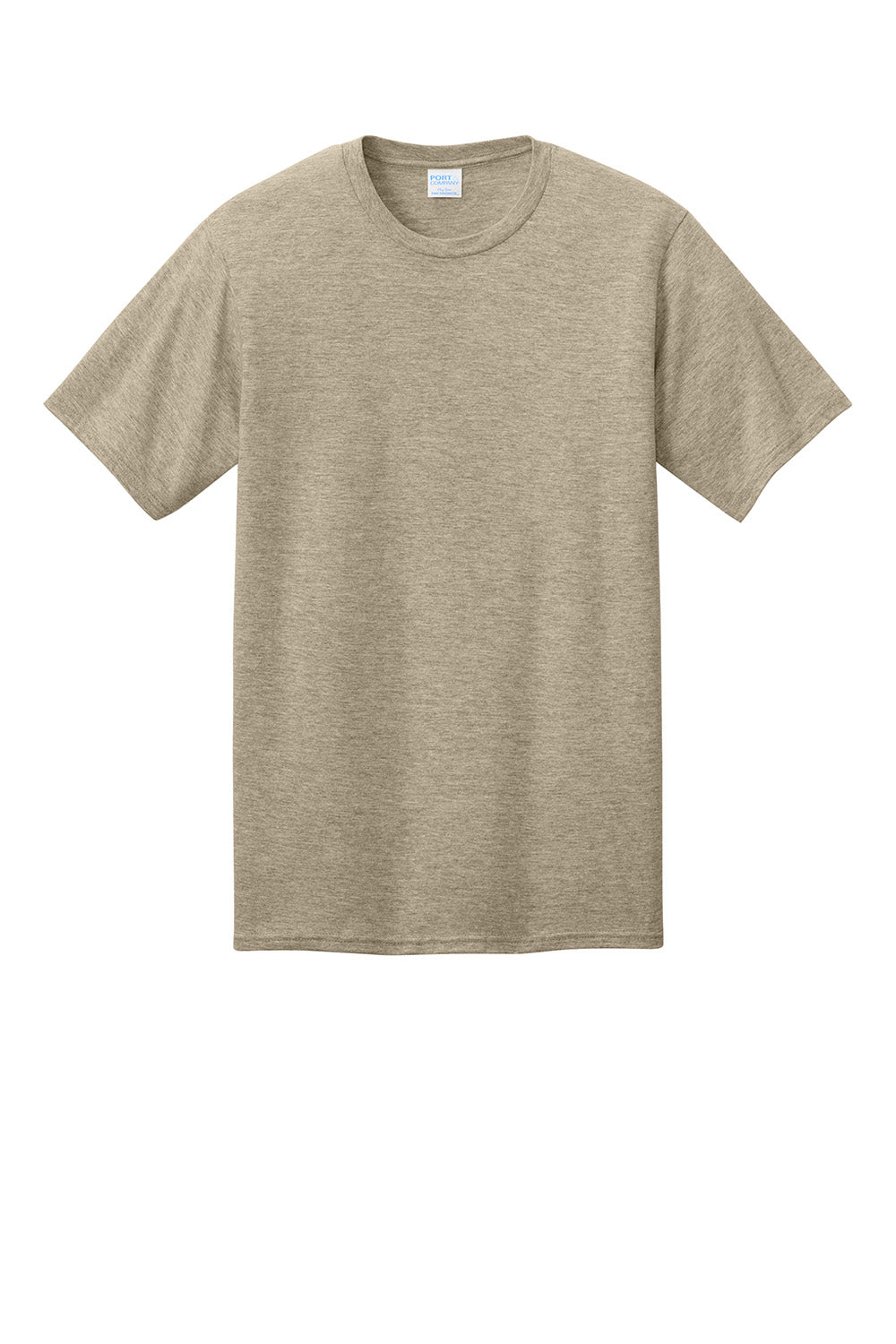 Port & Company PC340 Mens CVC Short Sleeve Crewneck T-Shirt Heather Desert Tan Flat Front