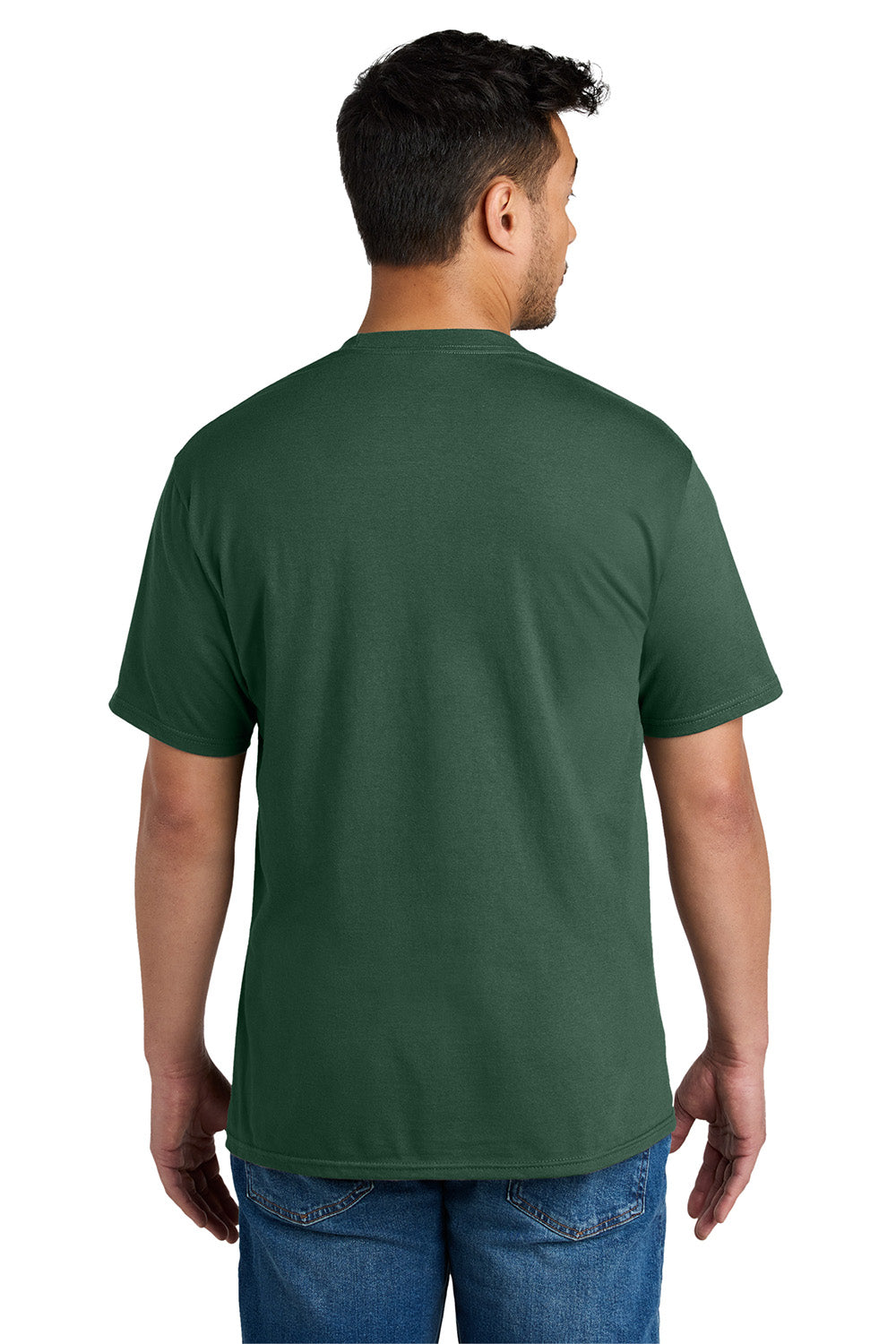 Port & Company PC340 Mens CVC Short Sleeve Crewneck T-Shirt Forest Green Model Back