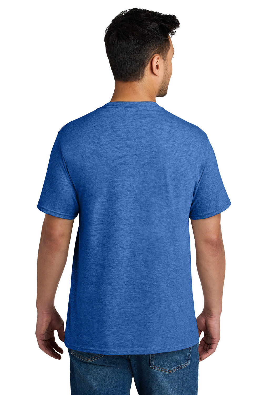 Port & Company PC340 Mens CVC Short Sleeve Crewneck T-Shirt Heather Royal Blue Model Back