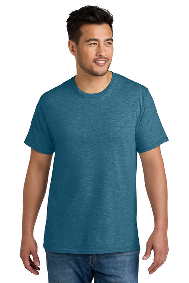 Port & Company PC340 Mens CVC Short Sleeve Crewneck T-Shirt Heather Mountain Blue Model Front