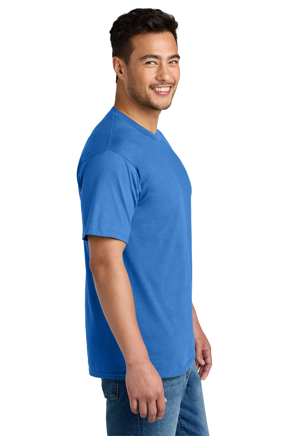 Port & Company PC340 Mens CVC Short Sleeve Crewneck T-Shirt Royal Blue Model Side