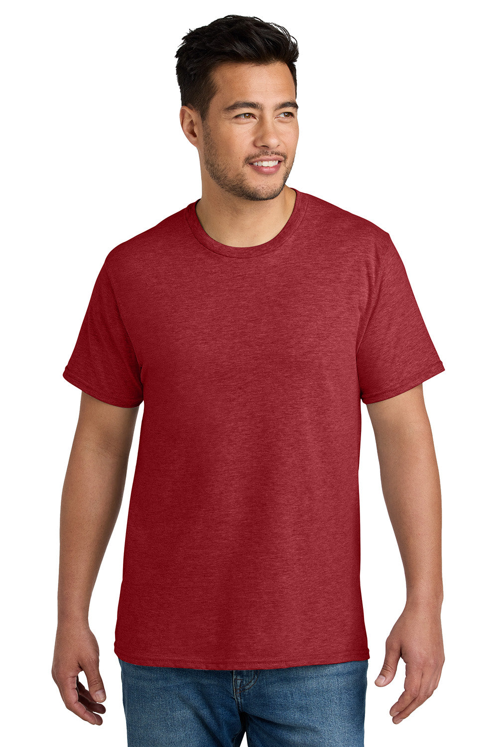 Port & Company PC340 Mens CVC Short Sleeve Crewneck T-Shirt Heather Team Cardinal Red Model Front