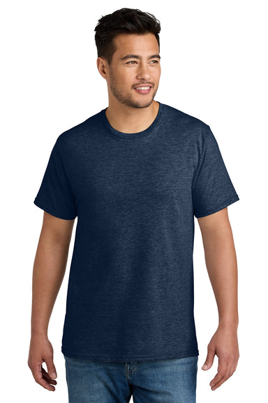 Port & Company PC340 Mens CVC Short Sleeve Crewneck T-Shirt Heather Team Navy Blue Model Front