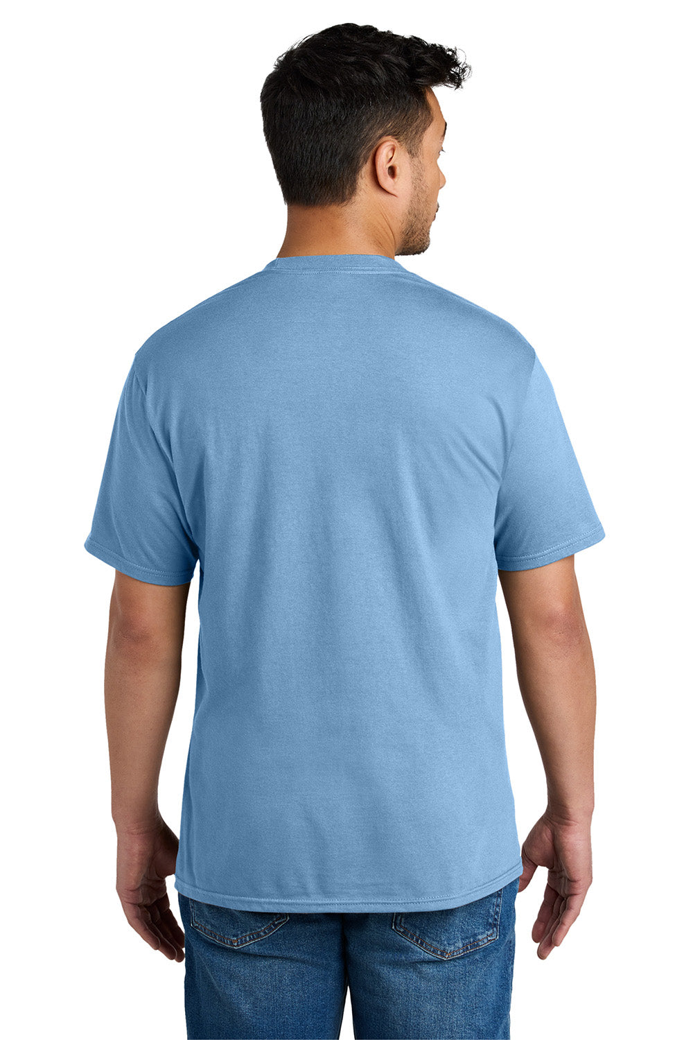 Port & Company PC340 Mens CVC Short Sleeve Crewneck T-Shirt Tundra Blue Model Back