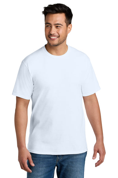 Port & Company PC340 Mens CVC Short Sleeve Crewneck T-Shirt White Model Front