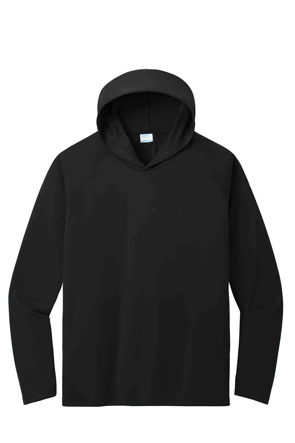 Port & Company PC380H Mens Performance Long Sleeve Hooded T-Shirt Hoodie Jet Black Flat Front