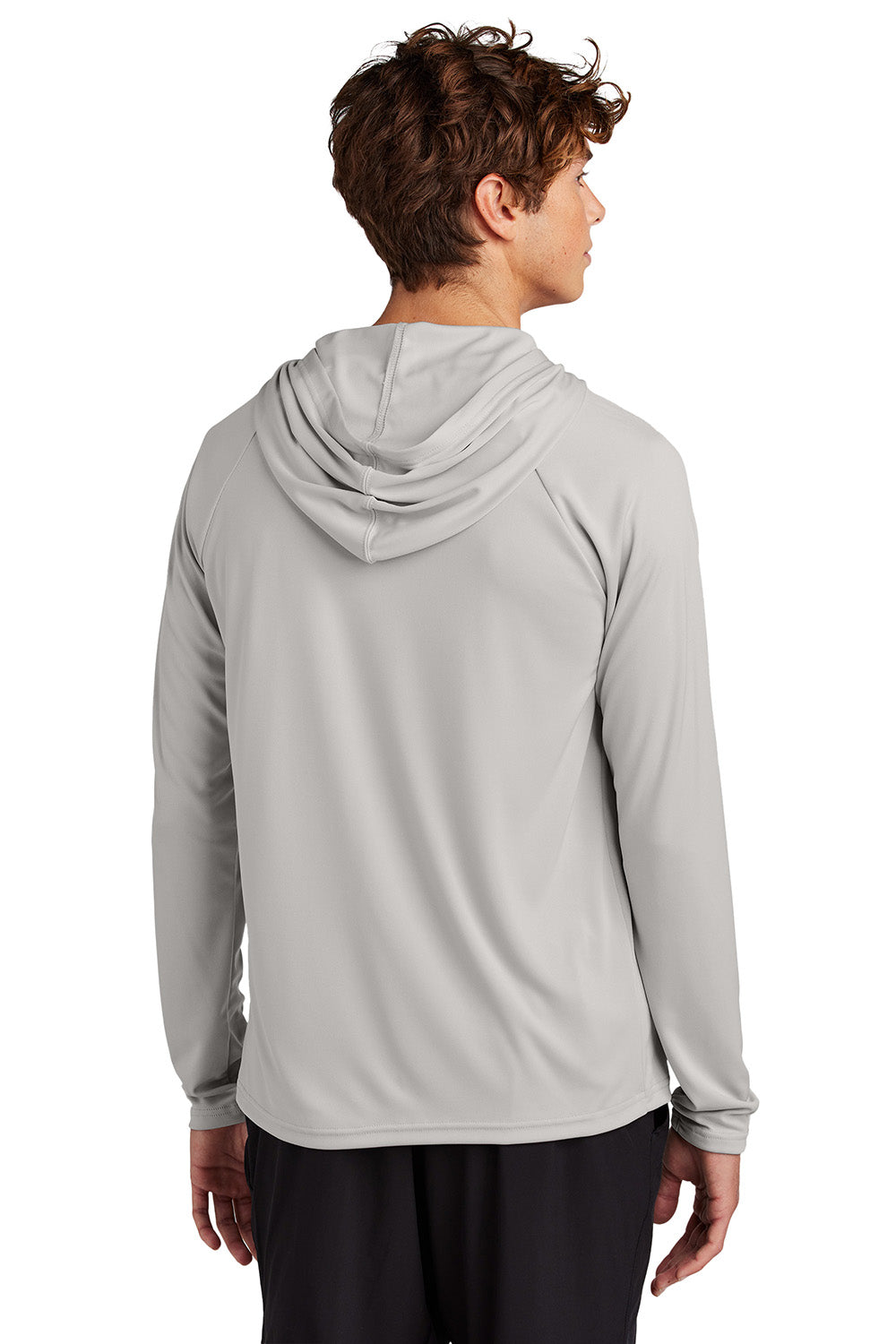 Port & Company PC380H Mens Performance Long Sleeve Hooded T-Shirt Hoodie Silver Grey Model Back