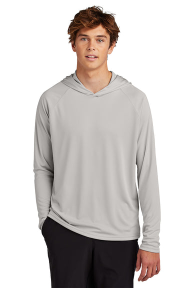 Port & Company PC380H Mens Performance Long Sleeve Hooded T-Shirt Hoodie Silver Grey Model Front