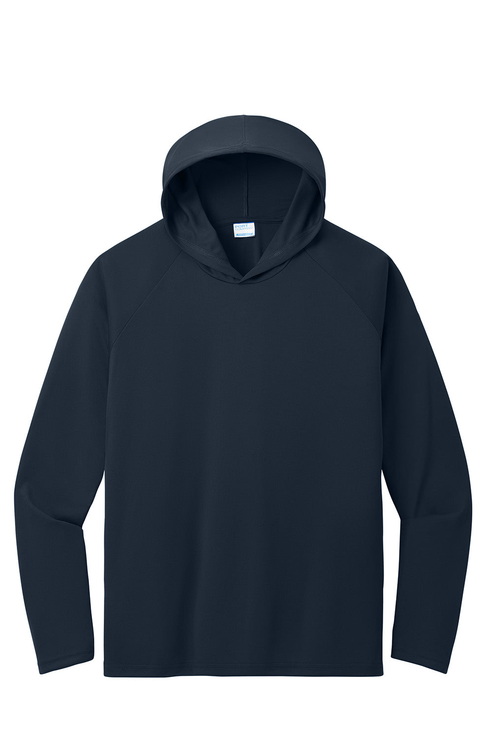 Port & Company PC380H Mens Performance Long Sleeve Hooded T-Shirt Hoodie True Navy Blue Flat Front