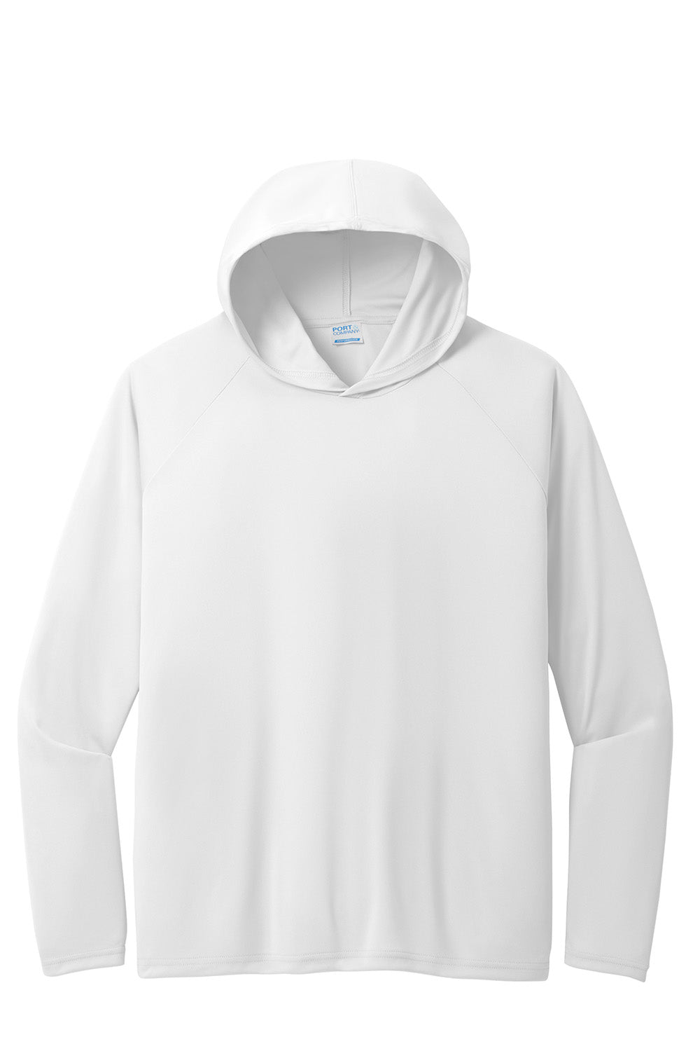 Port & Company PC380H Mens Performance Long Sleeve Hooded T-Shirt Hoodie White Flat Front