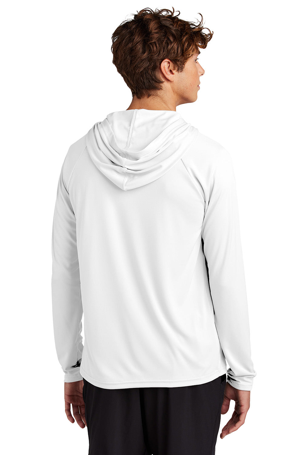 Port & Company PC380H Mens Performance Long Sleeve Hooded T-Shirt Hoodie White Model Back