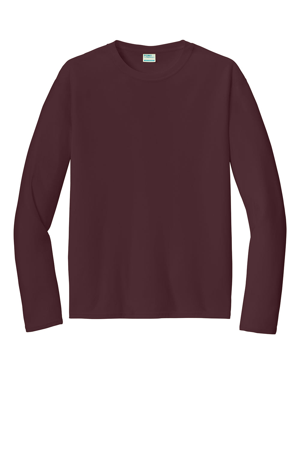 Port & Company PC380LS Mens Dry Zone Performance Moisture Wicking Long Sleeve Crewneck T-Shirt Athletic Maroon Flat Front