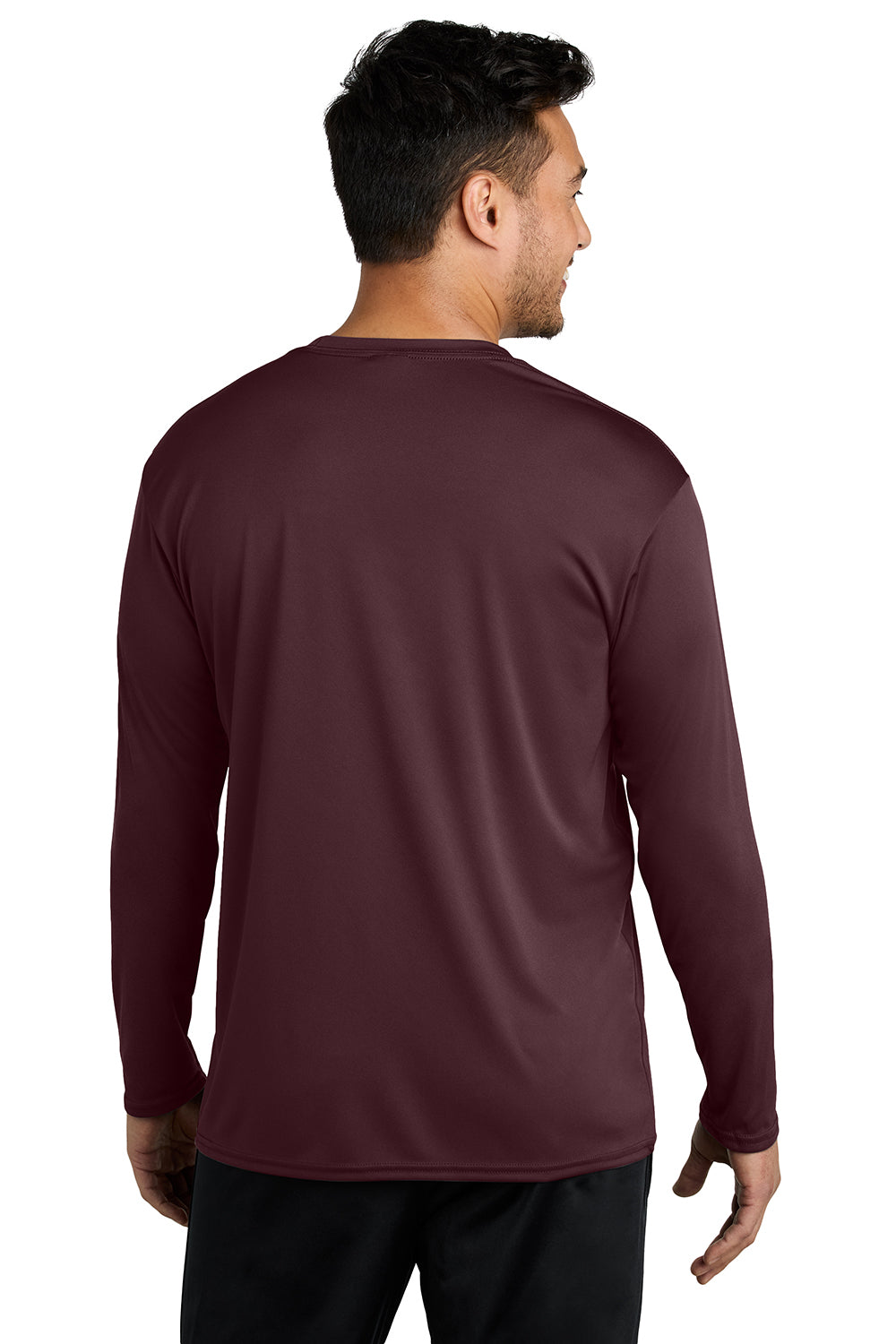 Port & Company PC380LS Mens Dry Zone Performance Moisture Wicking Long Sleeve Crewneck T-Shirt Athletic Maroon Model Back