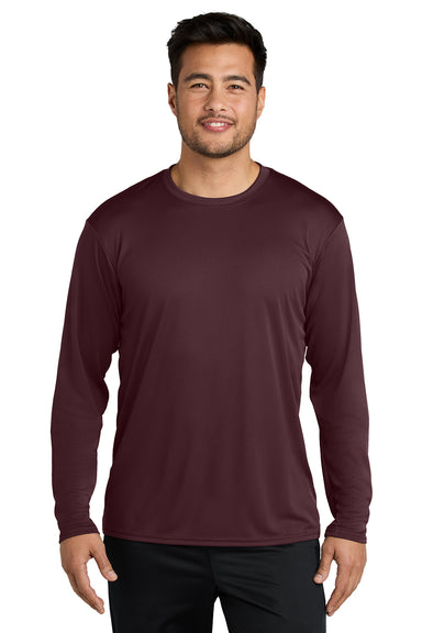 Port & Company PC380LS Mens Dry Zone Performance Moisture Wicking Long Sleeve Crewneck T-Shirt Athletic Maroon Model Front