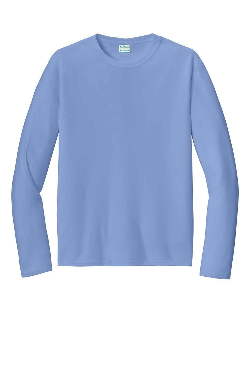 Port & Company PC380LS Mens Dry Zone Performance Moisture Wicking Long Sleeve Crewneck T-Shirt Carolina Blue Flat Front