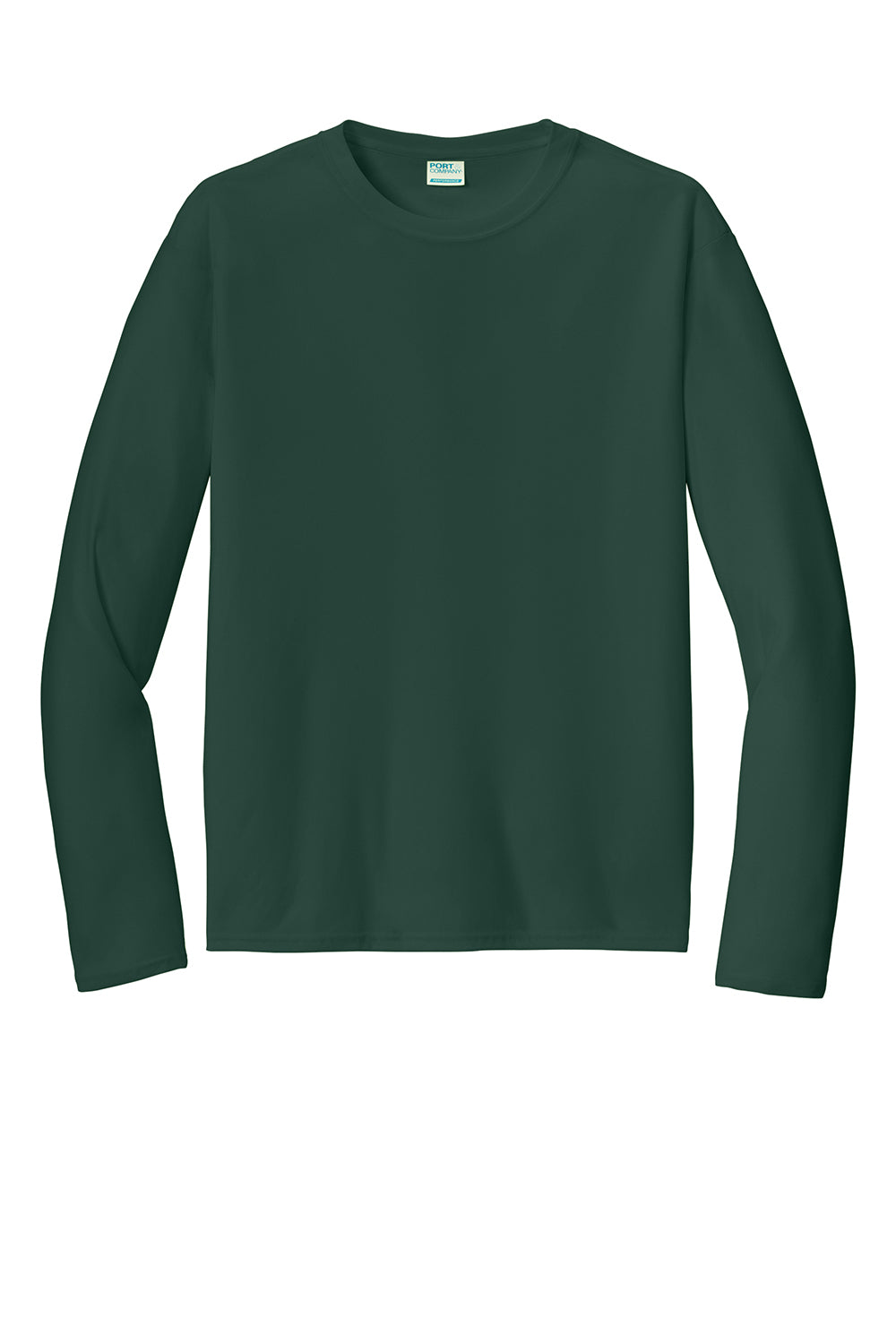 Port & Company PC380LS Mens Dry Zone Performance Moisture Wicking Long Sleeve Crewneck T-Shirt Dark Green Flat Front