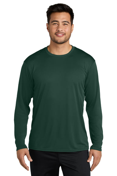 Port & Company PC380LS Mens Dry Zone Performance Moisture Wicking Long Sleeve Crewneck T-Shirt Dark Green Model Front