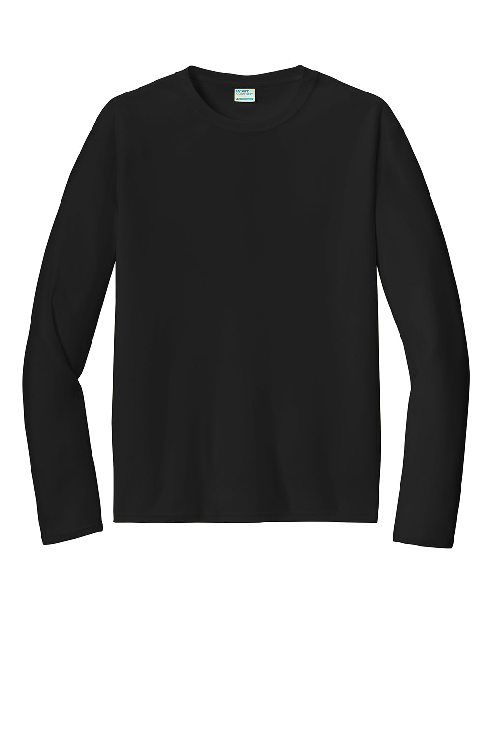 Port & Company PC380LS Mens Dry Zone Performance Moisture Wicking Long Sleeve Crewneck T-Shirt Jet Black Flat Front