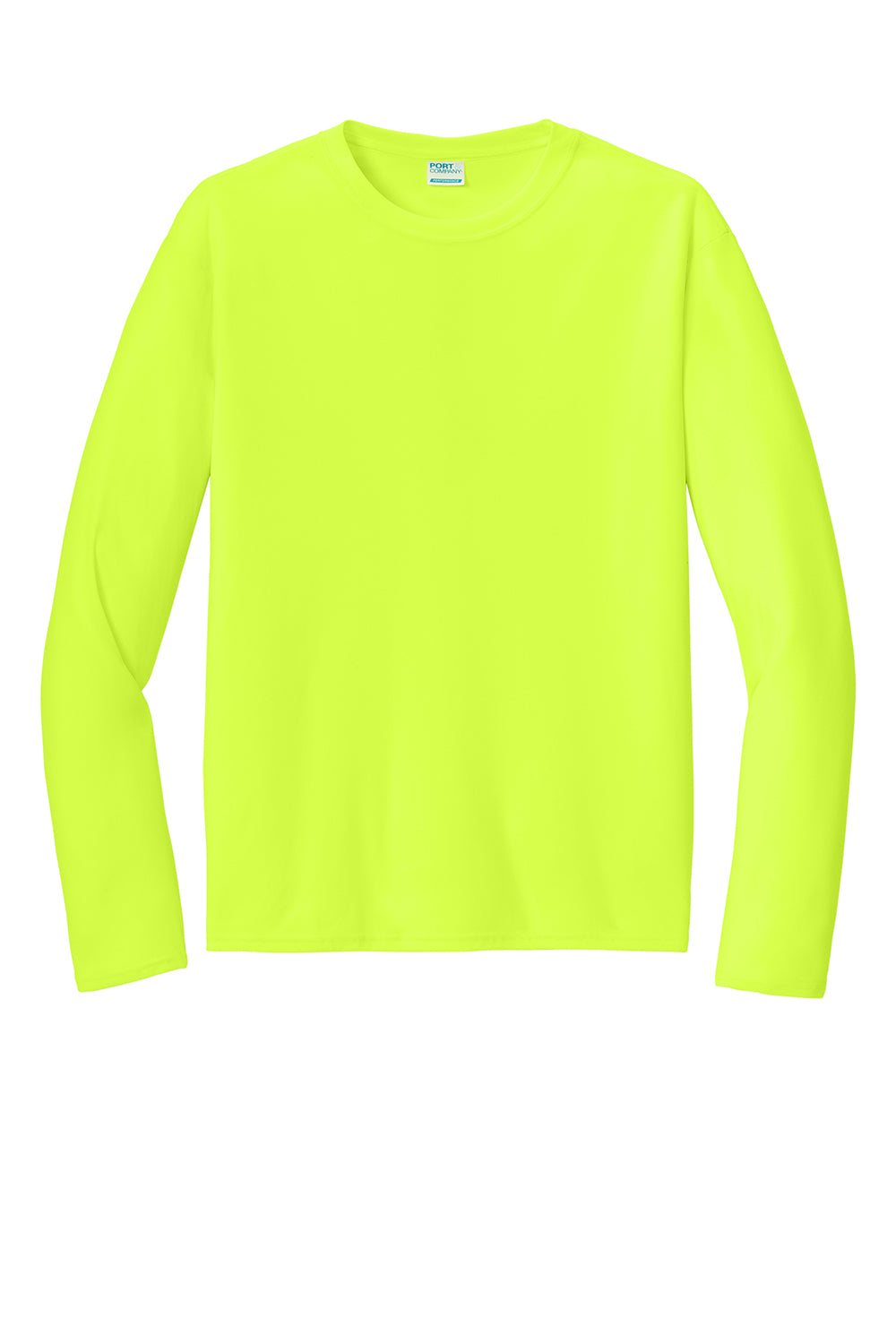 Port & Company PC380LS Mens Dry Zone Performance Moisture Wicking Long Sleeve Crewneck T-Shirt Neon Yellow Flat Front