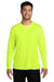 Port & Company PC380LS Mens Dry Zone Performance Moisture Wicking Long Sleeve Crewneck T-Shirt Neon Yellow Model Front