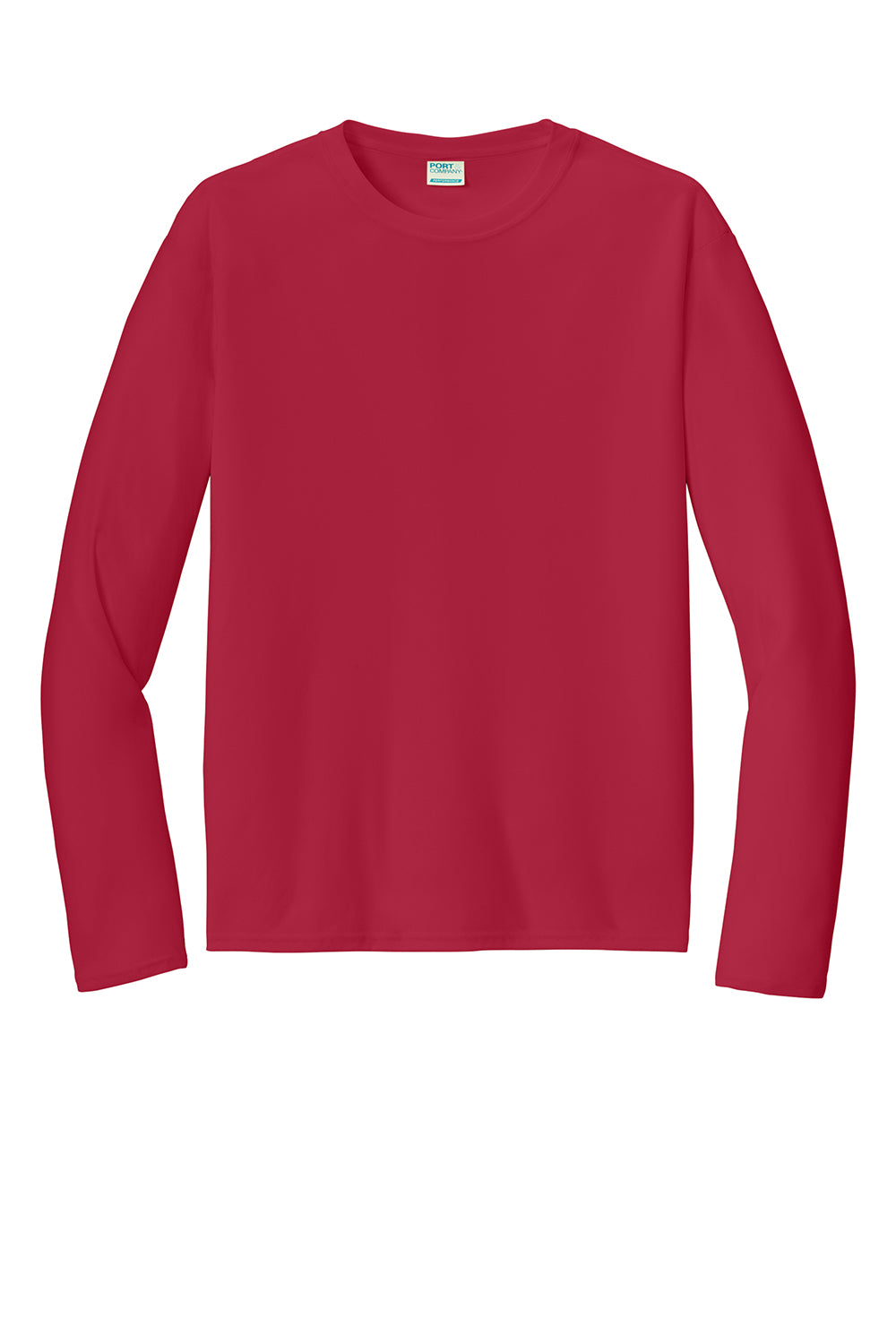 Port & Company PC380LS Mens Dry Zone Performance Moisture Wicking Long Sleeve Crewneck T-Shirt Red Flat Front