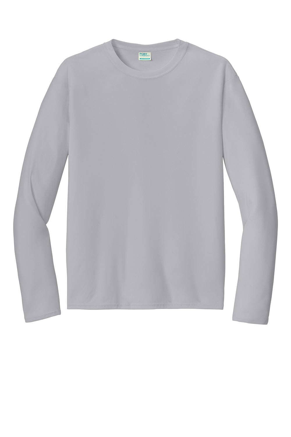 Port & Company PC380LS Mens Dry Zone Performance Moisture Wicking Long Sleeve Crewneck T-Shirt Silver Grey Flat Front