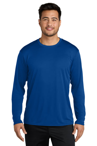 Port & Company PC380LS Mens Dry Zone Performance Moisture Wicking Long Sleeve Crewneck T-Shirt True Royal Blue Model Front